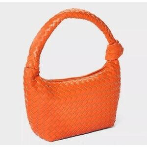 A New Day Orange Woven Slouchy Shoulder Bag Crescent Style NWT